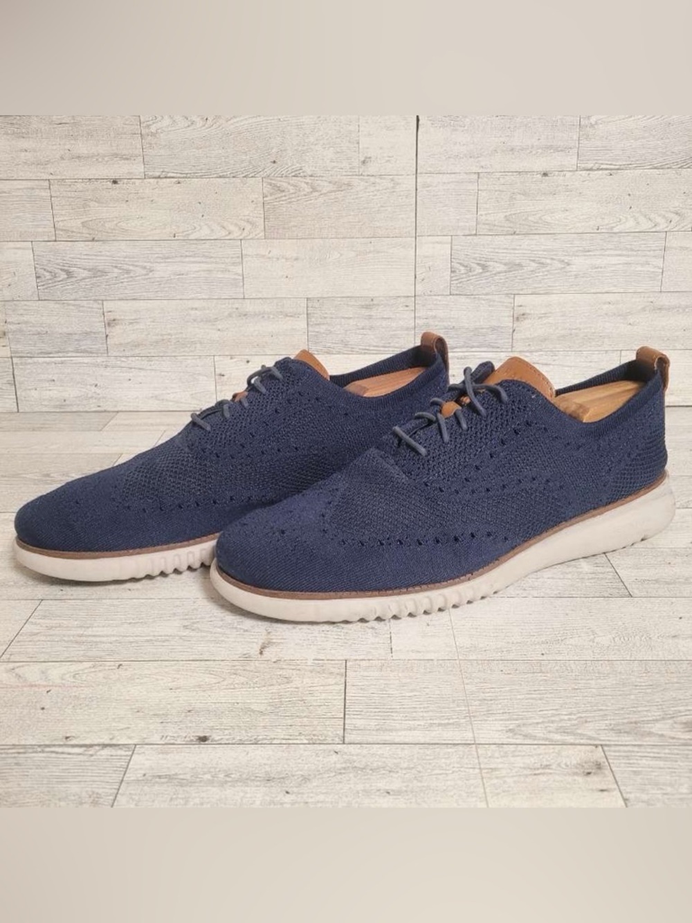 Men’s Cole Haan 2.Zerogrand Stitchlite Wingtip Blue Knit Oxfords Shoes Size 11.5